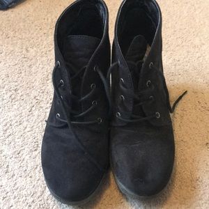 black lace up wedge booties